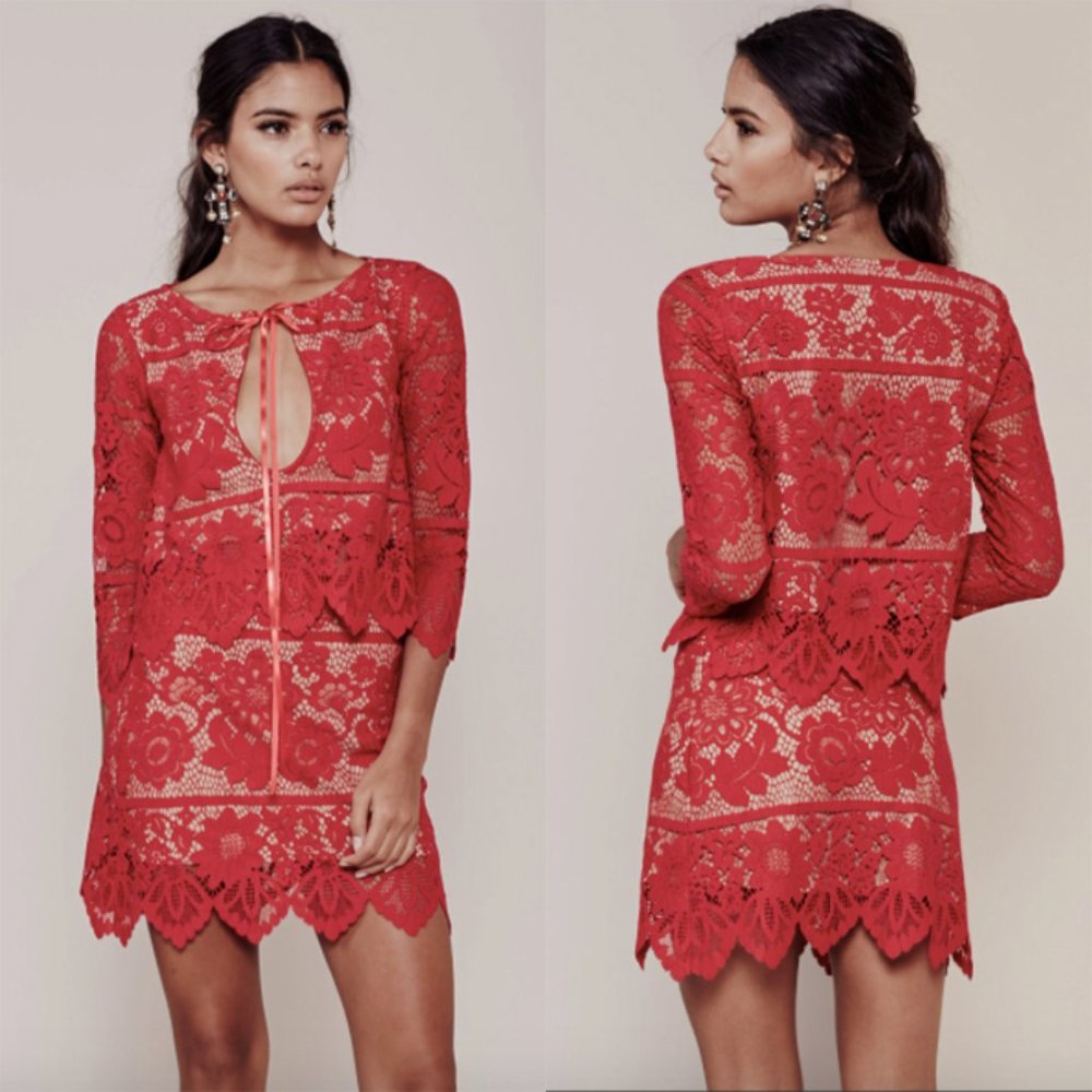 For Love & Lemons red lace Gianna long sleeve top